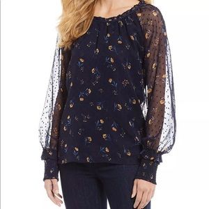 Draper James Floral Smocked Chiffon Sleeve Top